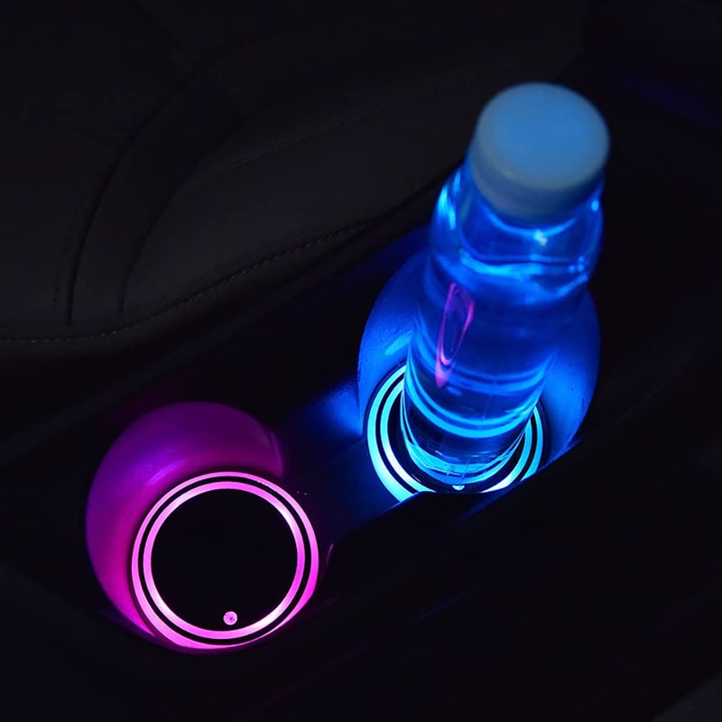 LEDCARE LED Car Cup Holder Lights, 7 Colors Changing USB Charging Coaster Waterproof Cup Pad, LED Interior Atmosphere Lamp Decoration Inside Car Lighting Accessories (2Pcs) (Style 1) - Image 4